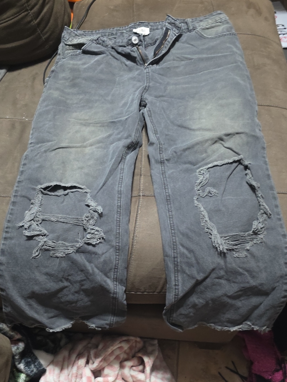 BiBi Distressed Wide Leg Jeans in Faded Black